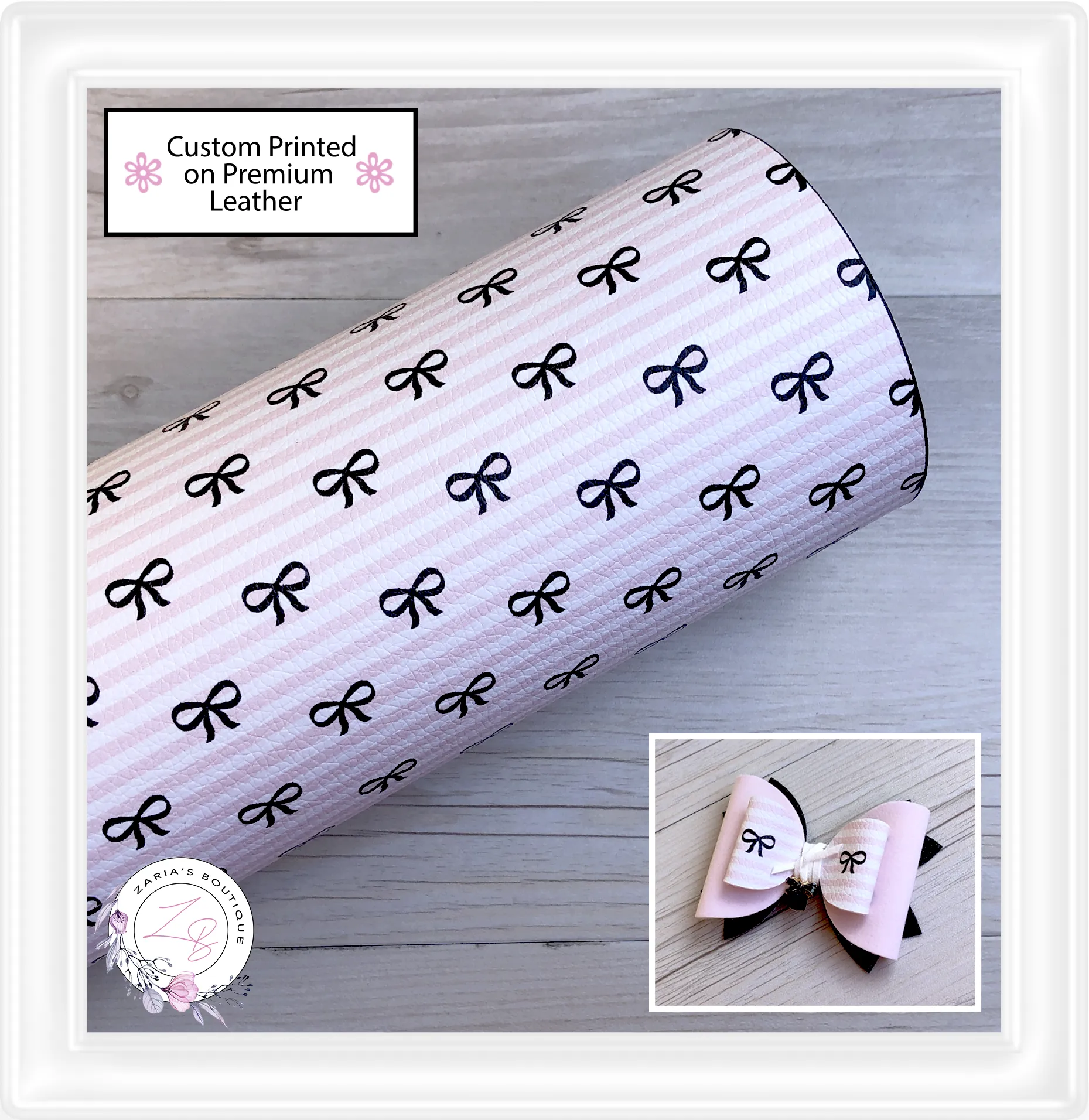⋅ Parisian Bows ⋅ Striped Custom Printed Premium Vegan Faux Leather