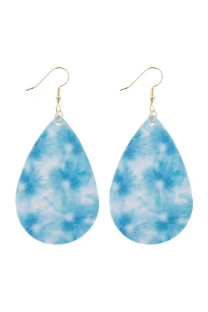 PASTEL BLUE PRINTED LEATHER TEARDROP HOOK EARRINGS