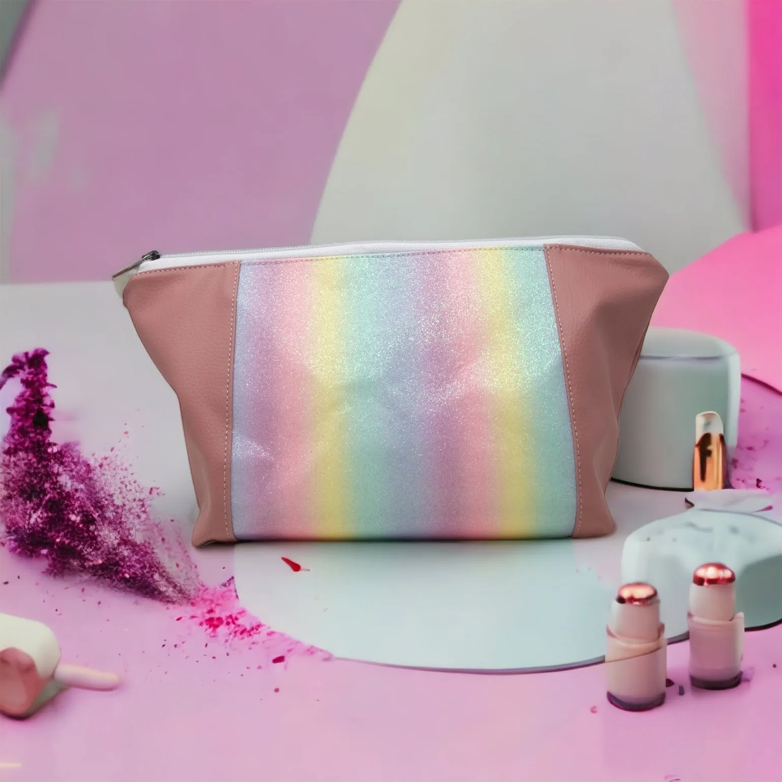 Pastel Rainbow Makeup Bag
