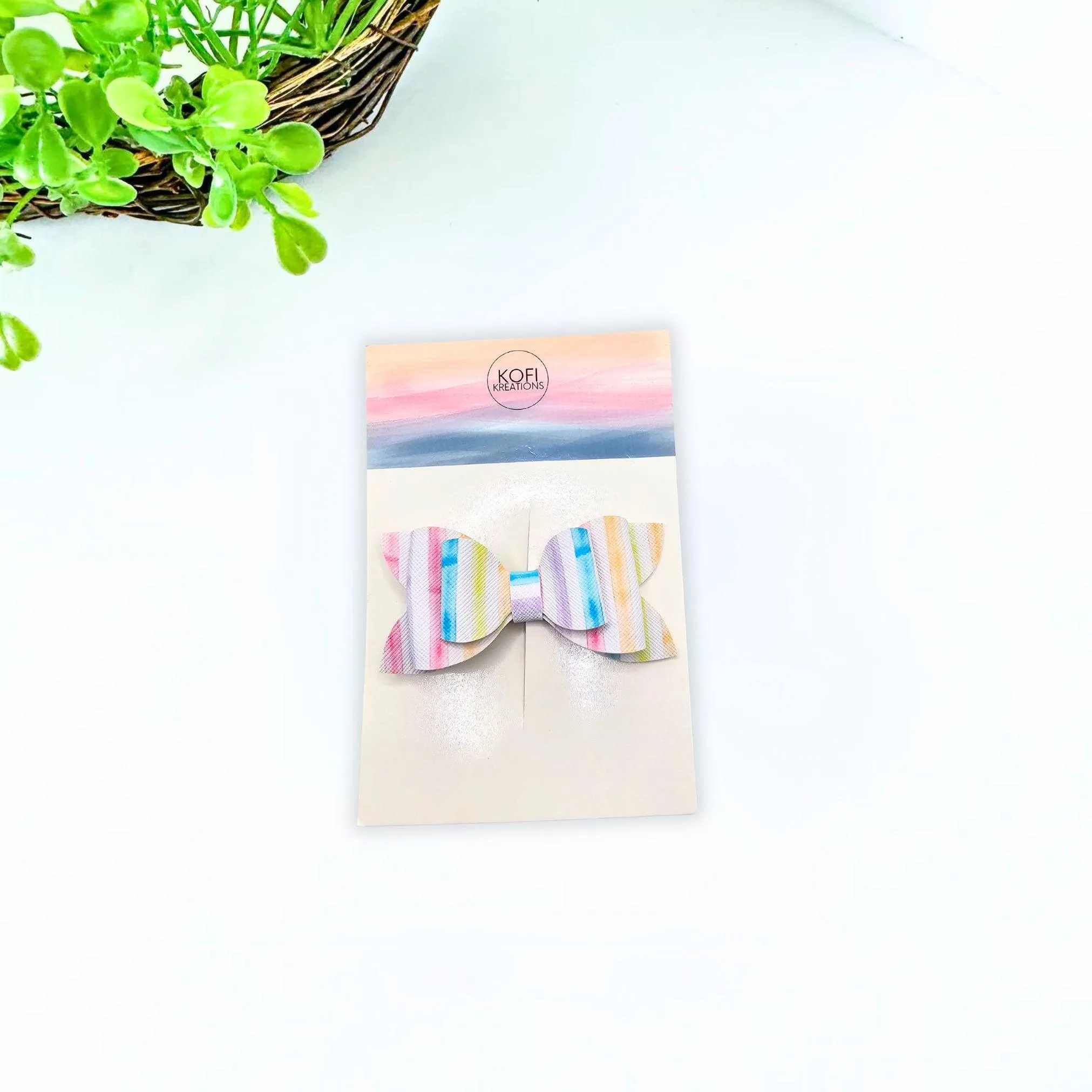 Pastel Rainbow Plaid Hair Bow