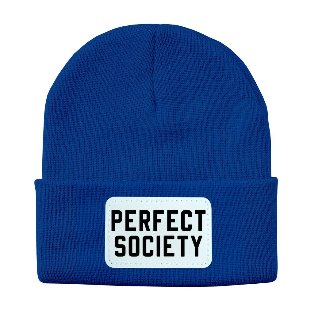Perfect Society Solid Knit Beanie with Rectangle Leather Patch