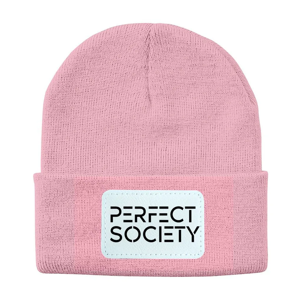 Perfect Society Solid Knit Beanie with Rectangle Leather Patch