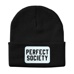 Perfect Society Solid Knit Beanie with Rectangle Leather Patch