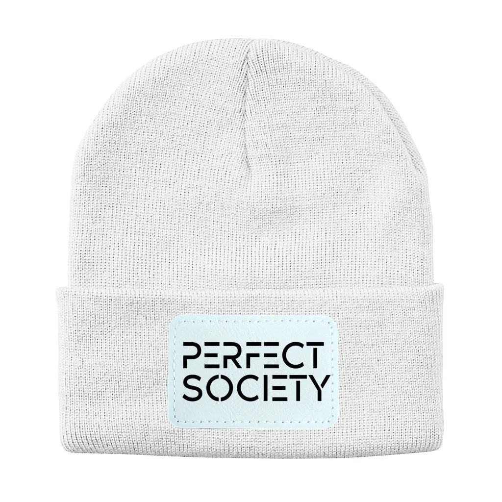 Perfect Society Solid Knit Beanie with Rectangle Leather Patch