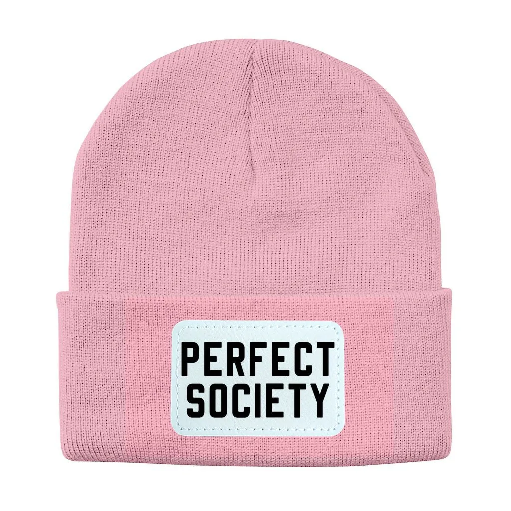 Perfect Society Solid Knit Beanie with Rectangle Leather Patch