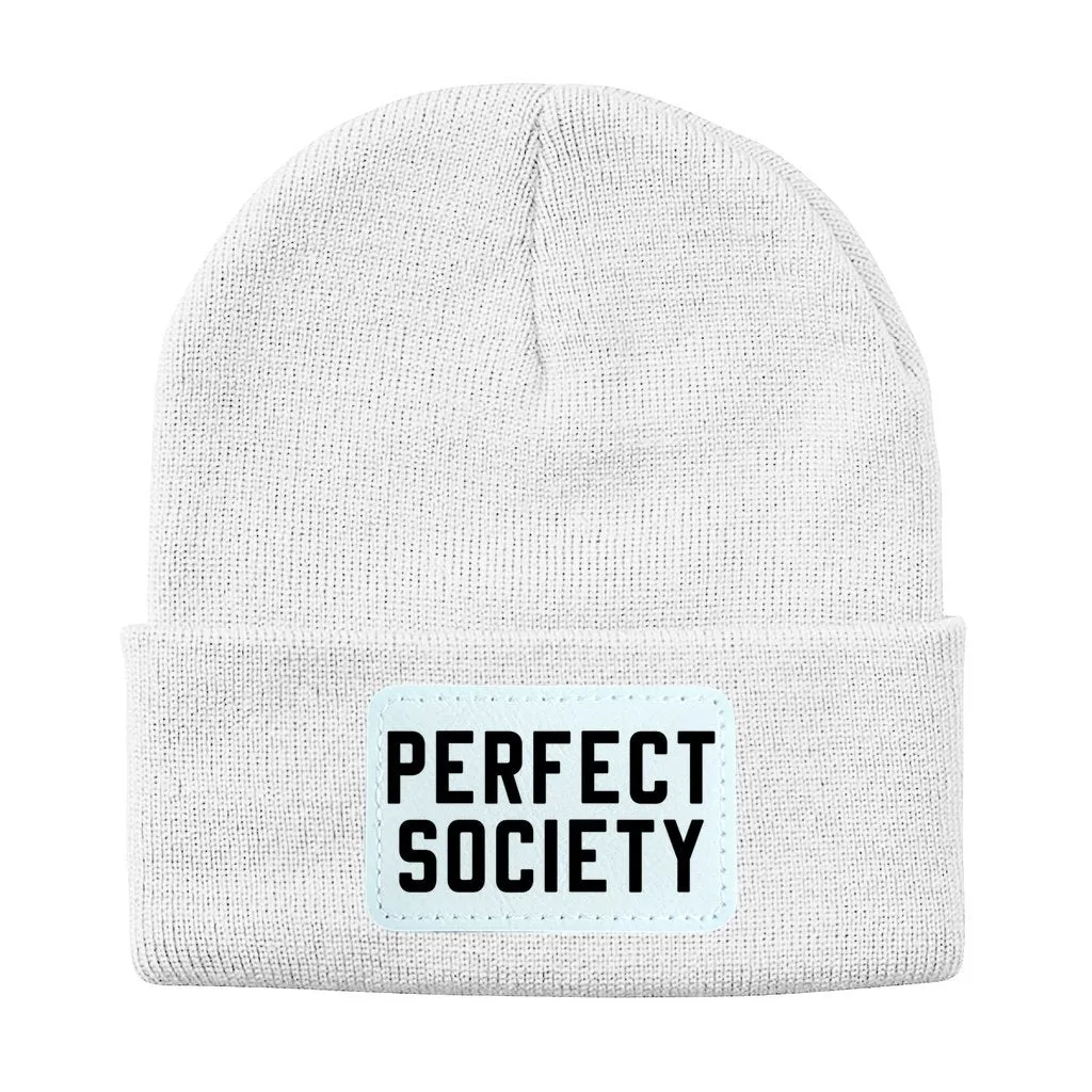 Perfect Society Solid Knit Beanie with Rectangle Leather Patch