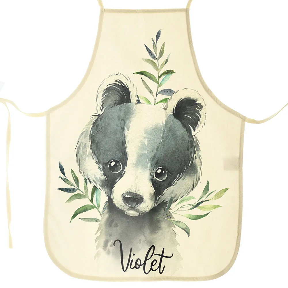 Personalised Canvas Apron with Badger Leaves and Name Design