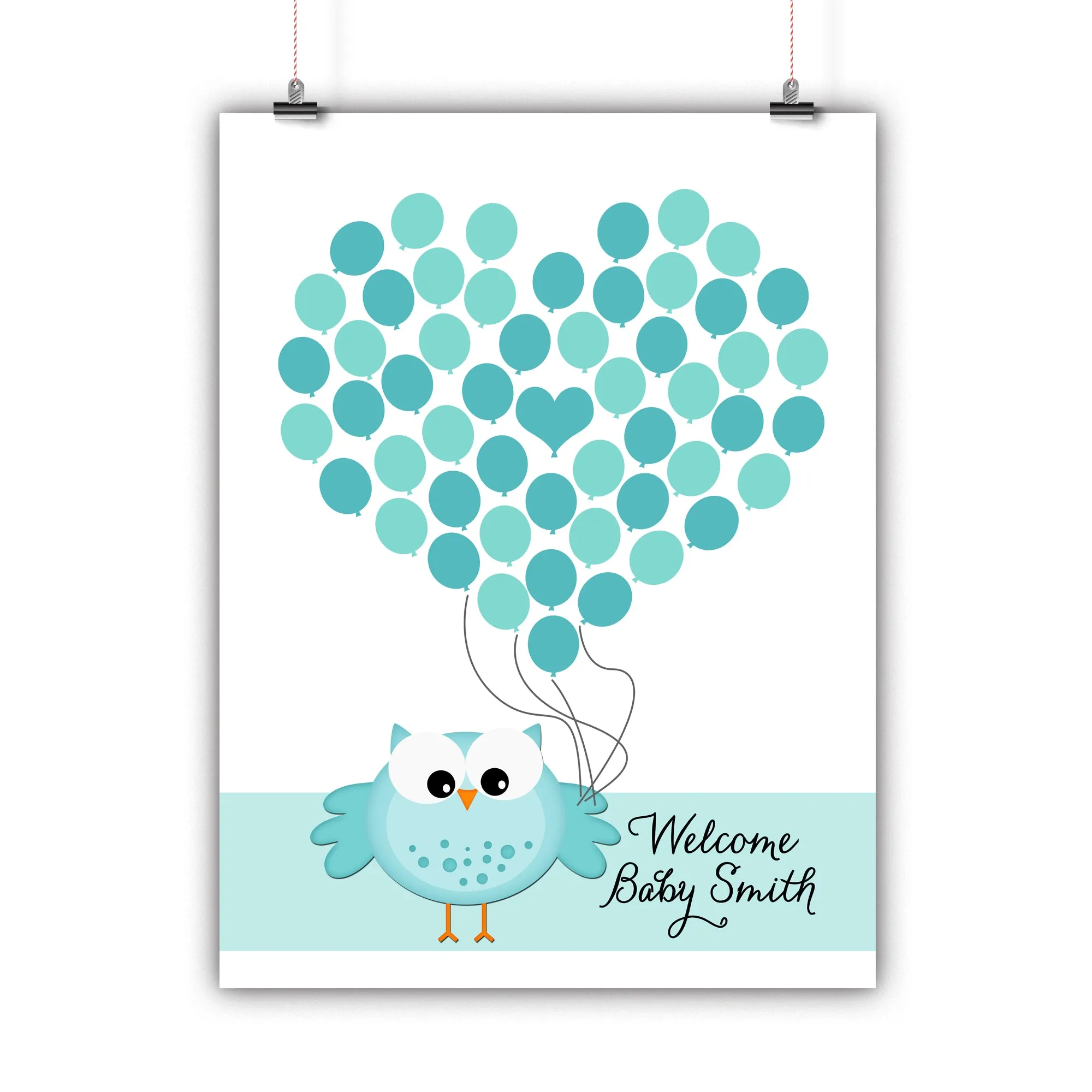 Personalized Baby Shower Guest Book Alternative - Blue Owl