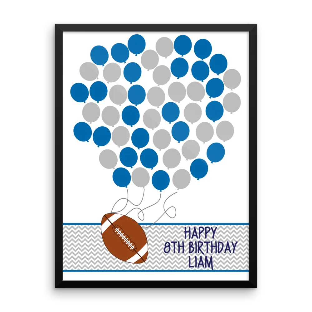 Personalized Birthday Guest Book Alternative - Football Balloons - Customized Poster, Print, Framed or Canvas, 50 Signatures