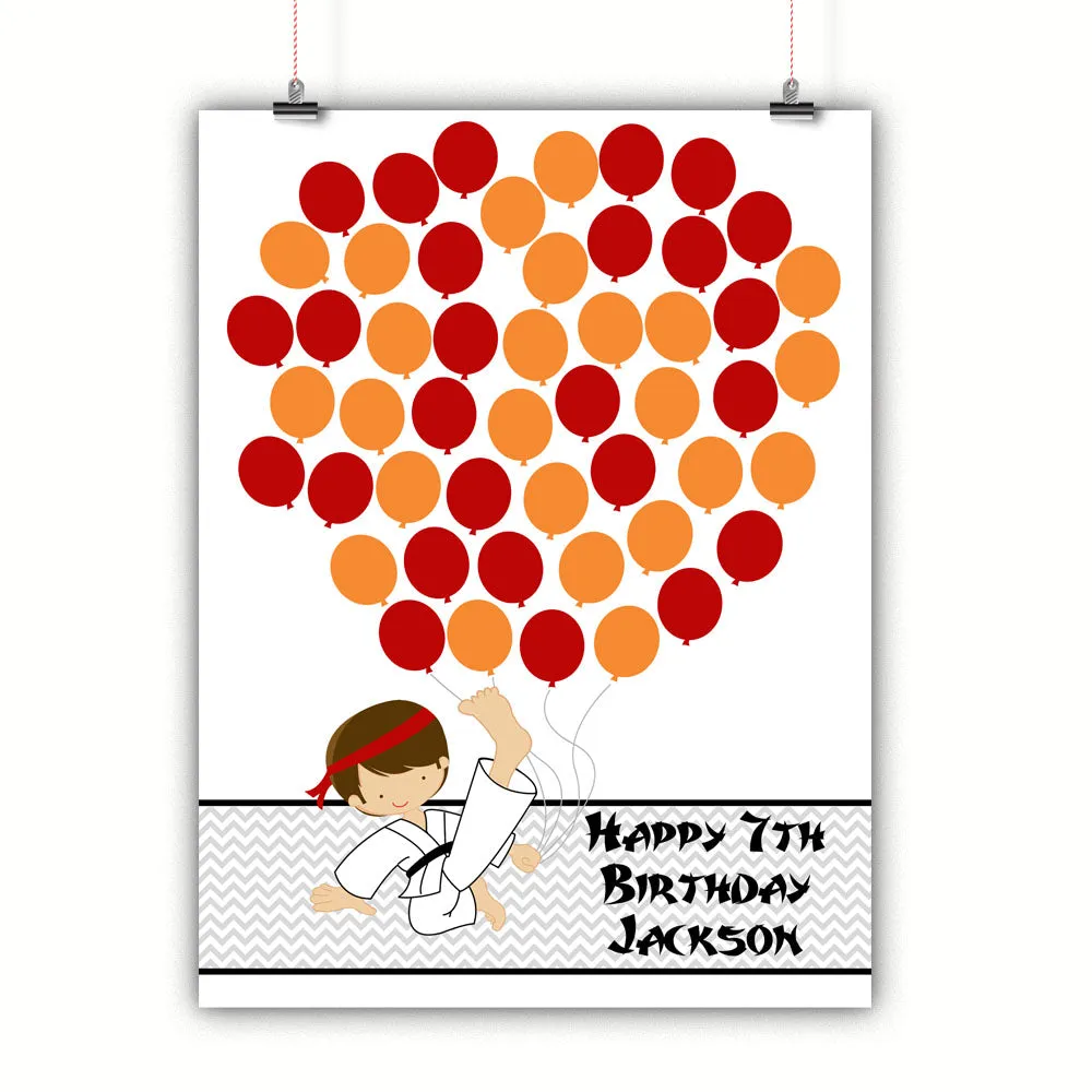 Personalized Birthday Guest Book Alternative - Karate Boy Balloons - Customized Poster, Print, Framed or Canvas, 50 Signatures