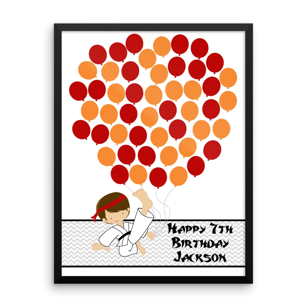 Personalized Birthday Guest Book Alternative - Karate Boy Balloons - Customized Poster, Print, Framed or Canvas, 50 Signatures