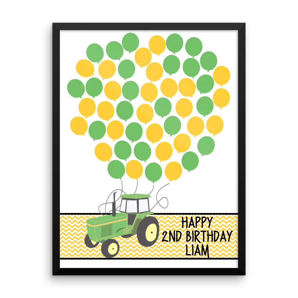 Personalized Birthday Guest Book Alternative - Tractor Balloons - Customized Poster, Print, Framed or Canvas, 50 Signatures