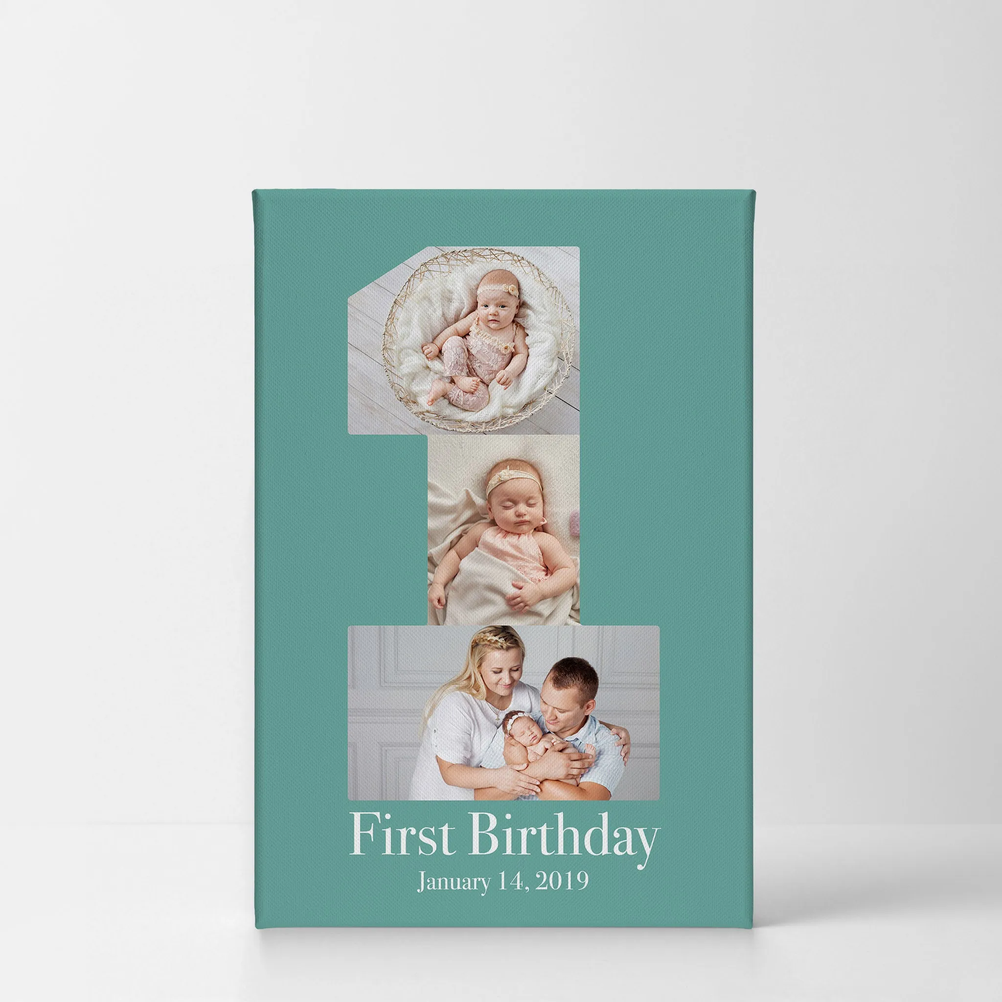 Personalized Gift Wall Art Custom Photo Collage Nursery First Birthday Custom Text and Date