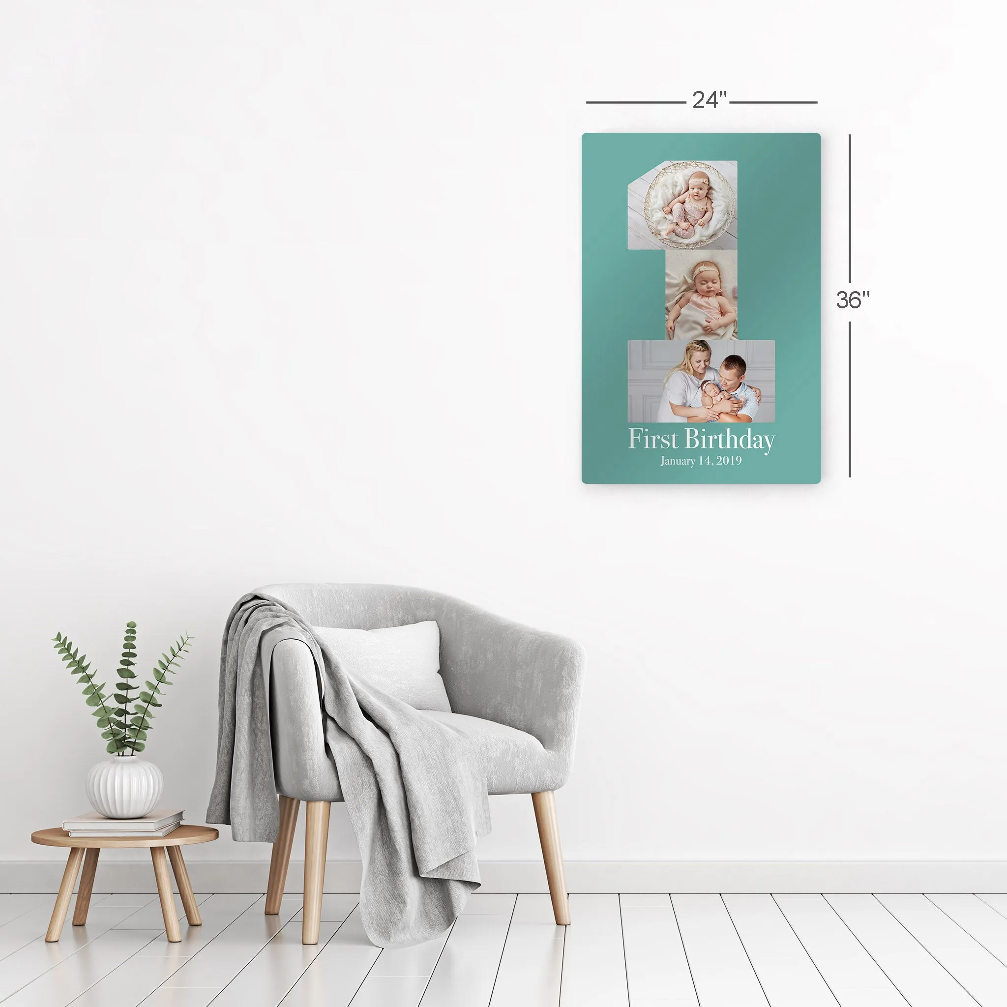 Personalized Gift Wall Art Custom Photo Collage Nursery First Birthday Custom Text and Date