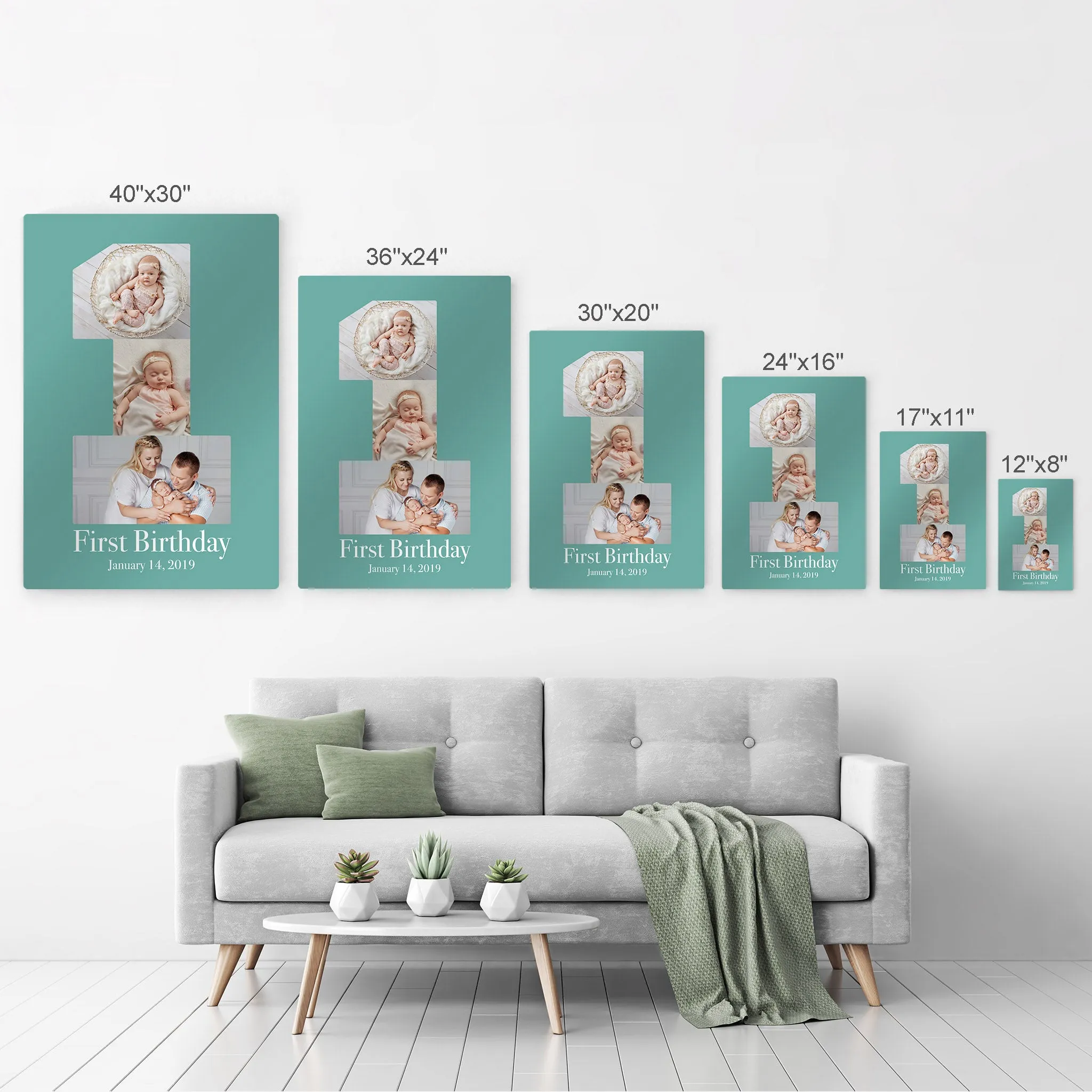 Personalized Gift Wall Art Custom Photo Collage Nursery First Birthday Custom Text and Date
