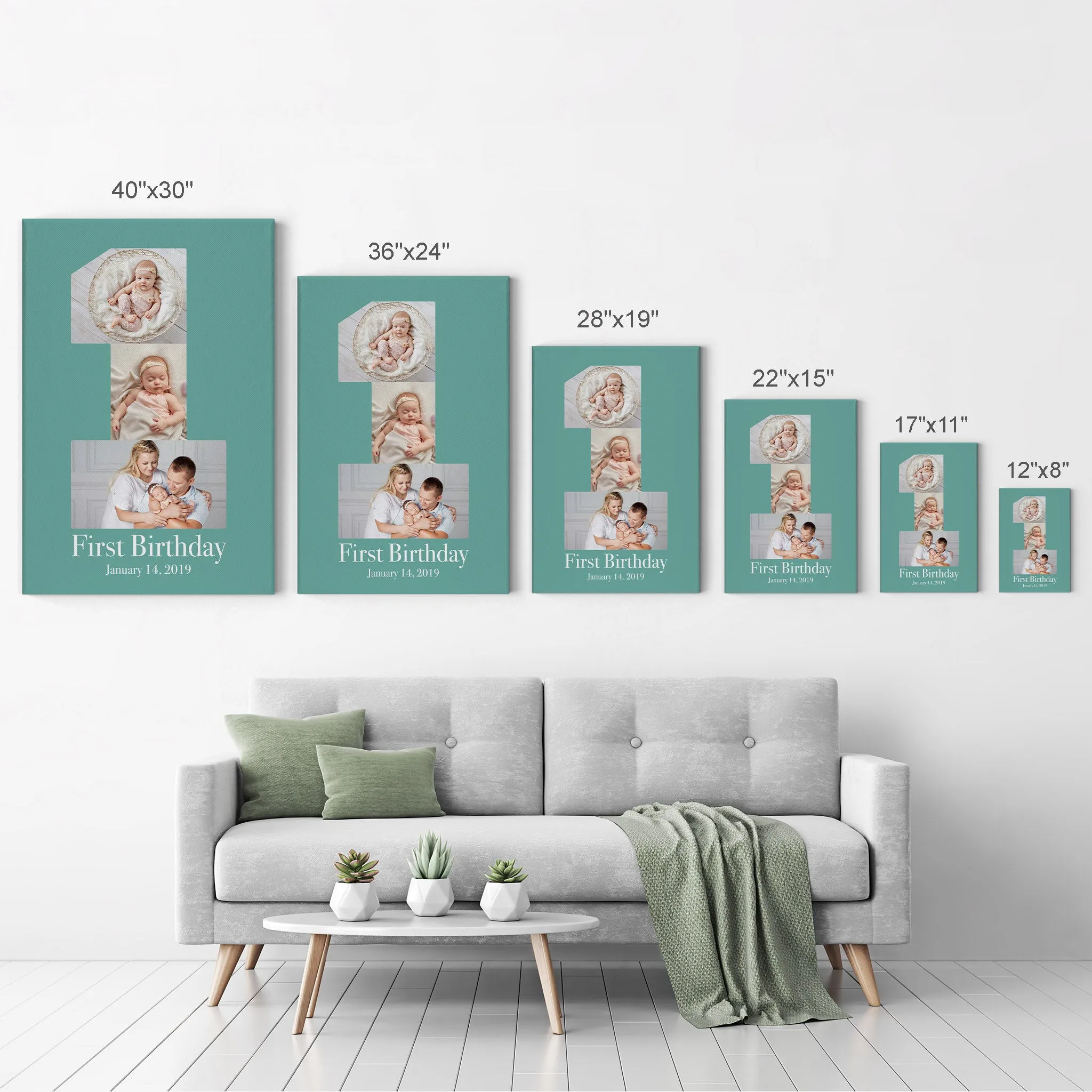Personalized Gift Wall Art Custom Photo Collage Nursery First Birthday Custom Text and Date