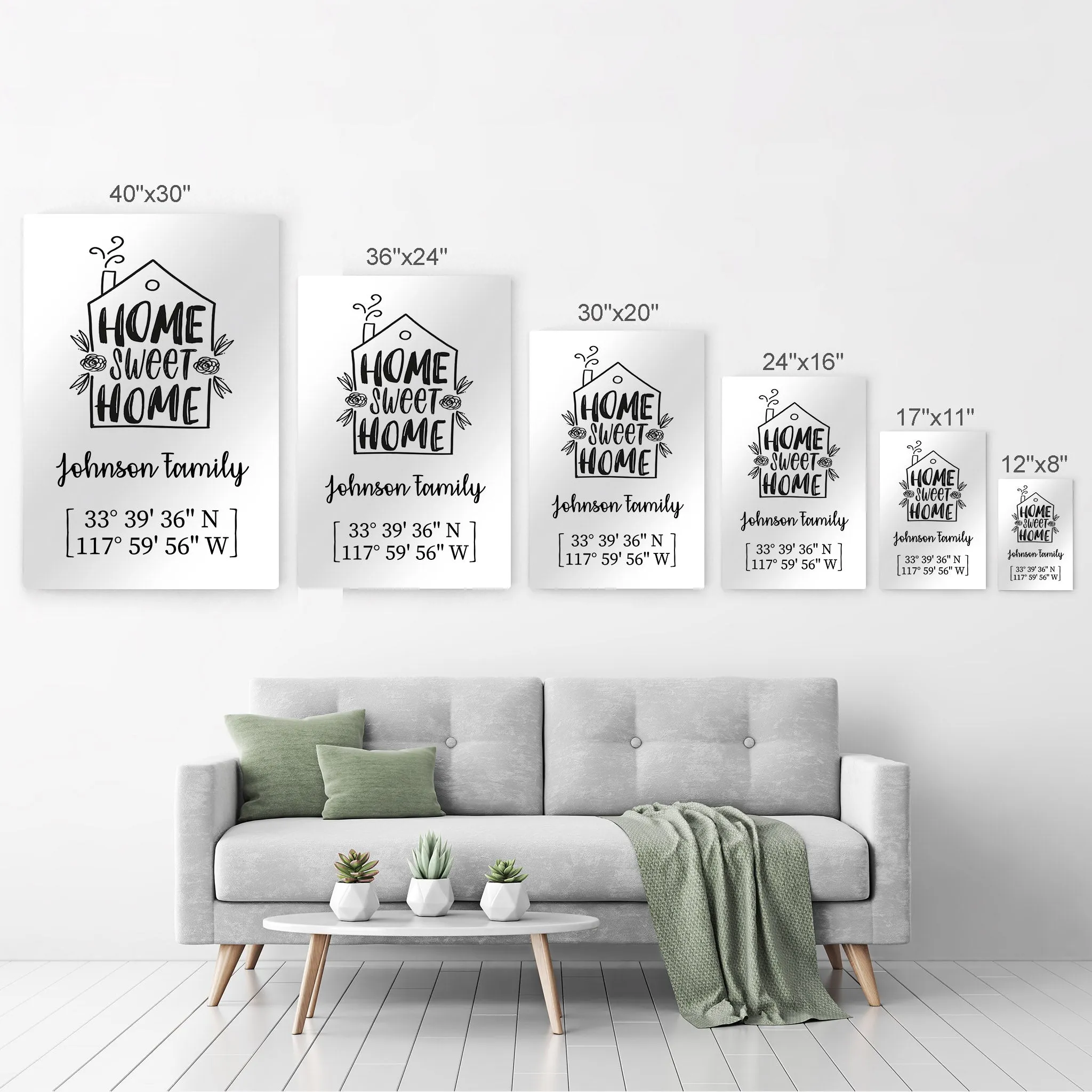 Personalized Gift Wall Art with Family Name and Coordinates Home Sweet Home Design