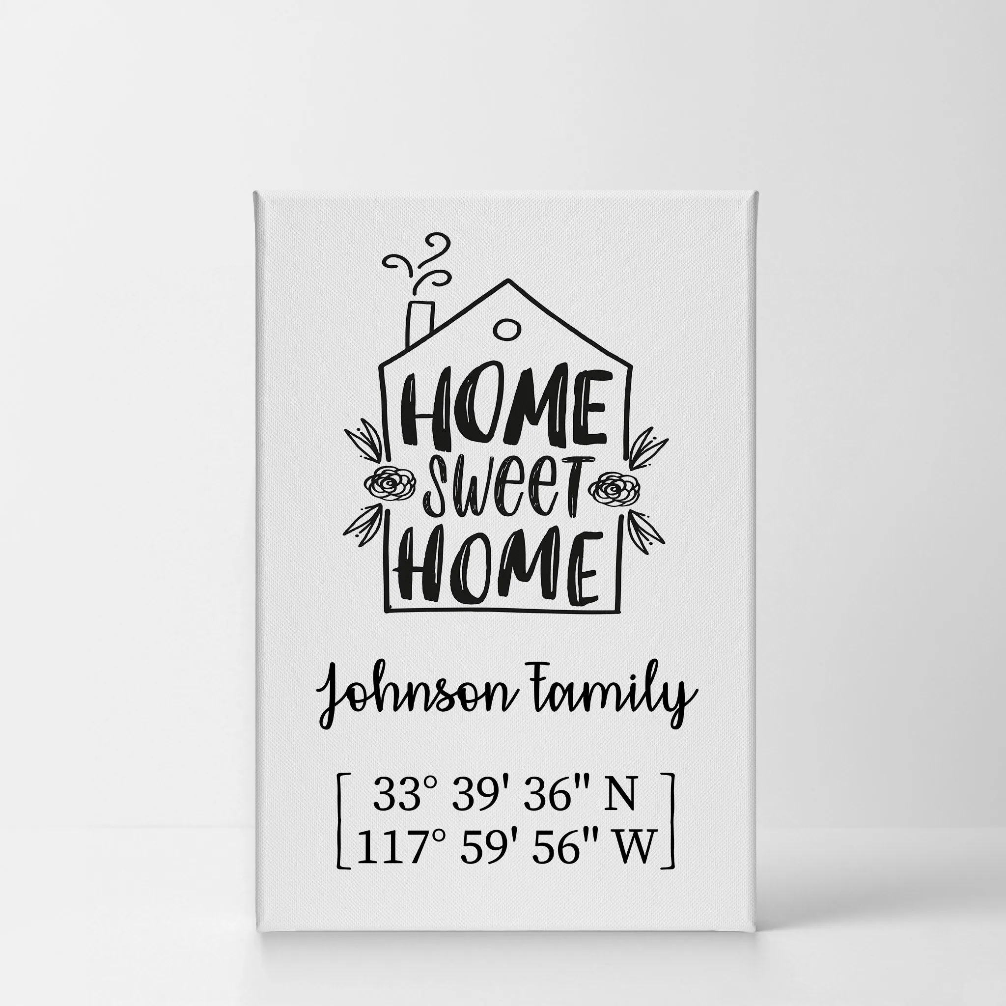 Personalized Gift Wall Art with Family Name and Coordinates Home Sweet Home Design