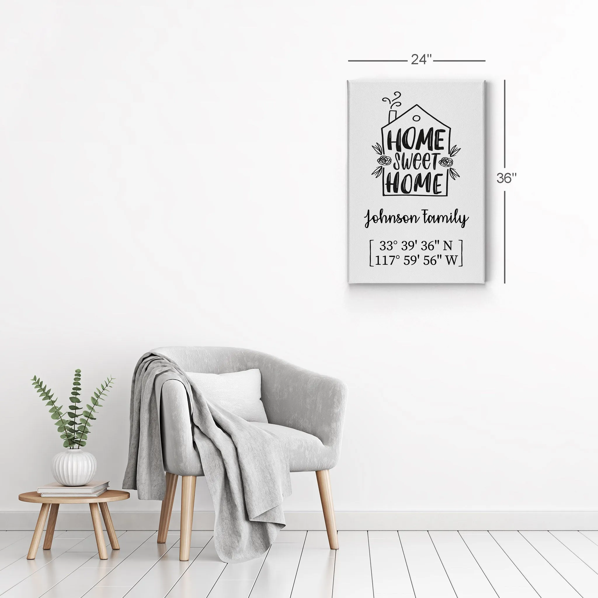 Personalized Gift Wall Art with Family Name and Coordinates Home Sweet Home Design