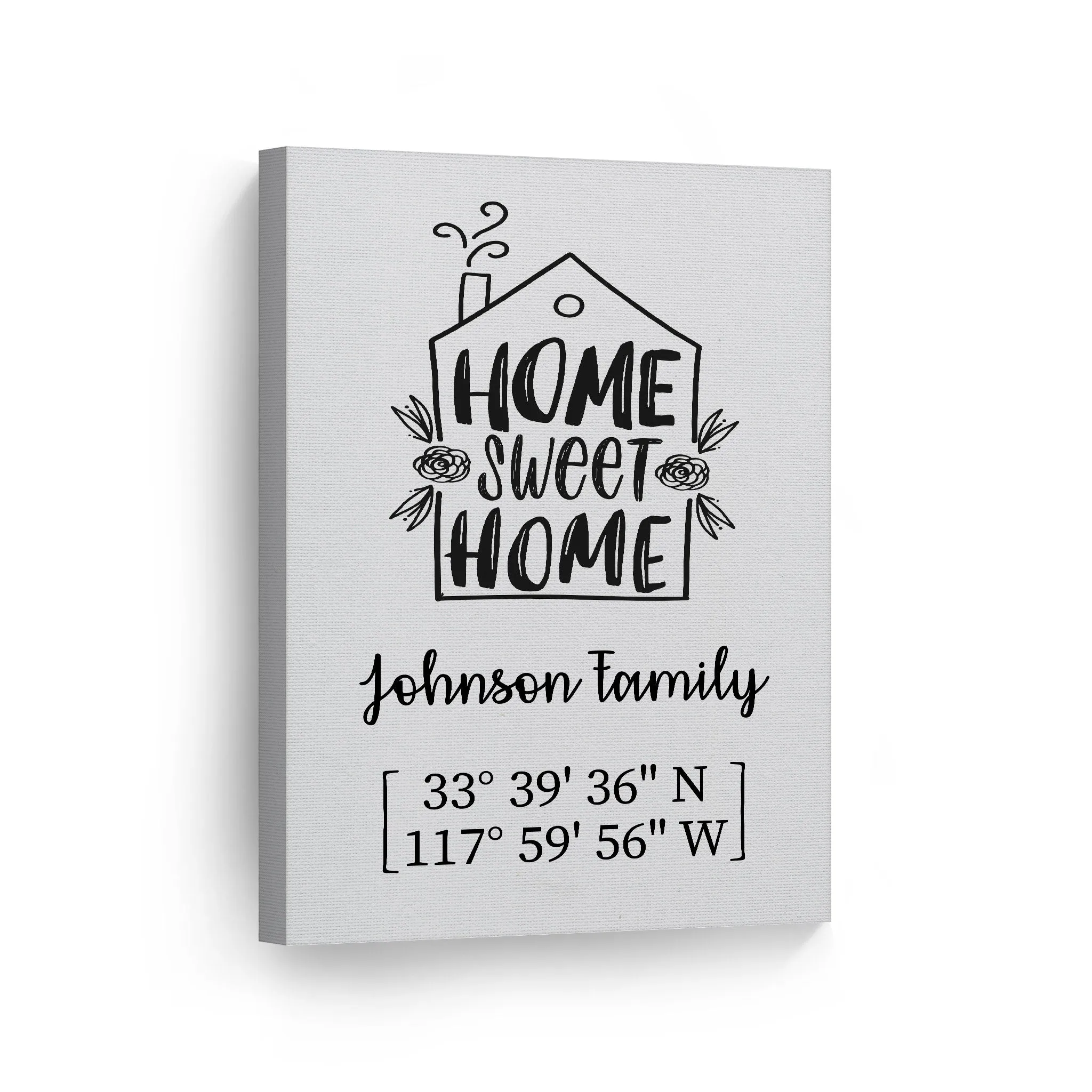 Personalized Gift Wall Art with Family Name and Coordinates Home Sweet Home Design