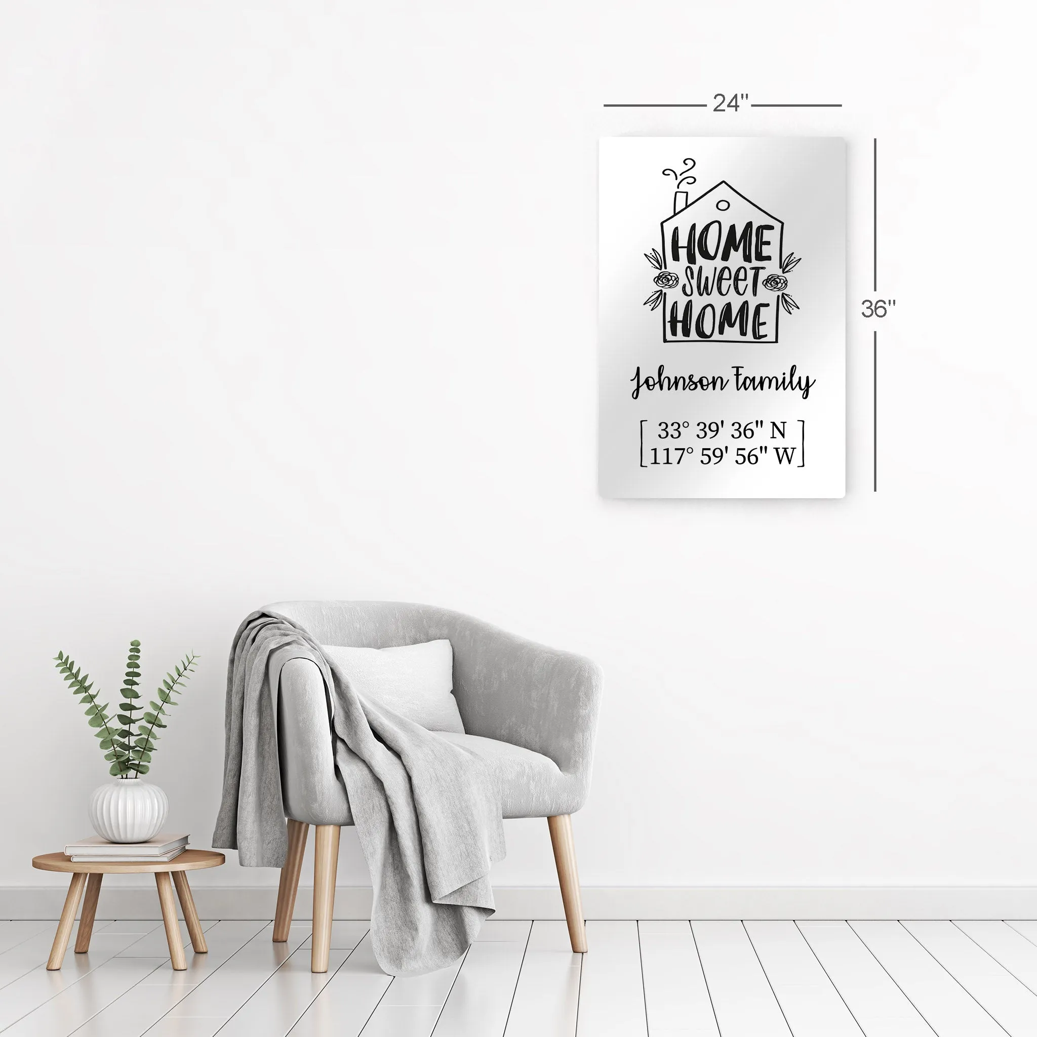 Personalized Gift Wall Art with Family Name and Coordinates Home Sweet Home Design
