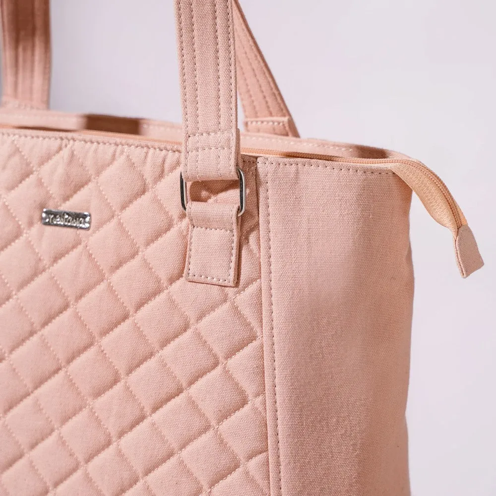 Pink Canvas Quilted Tote Bag