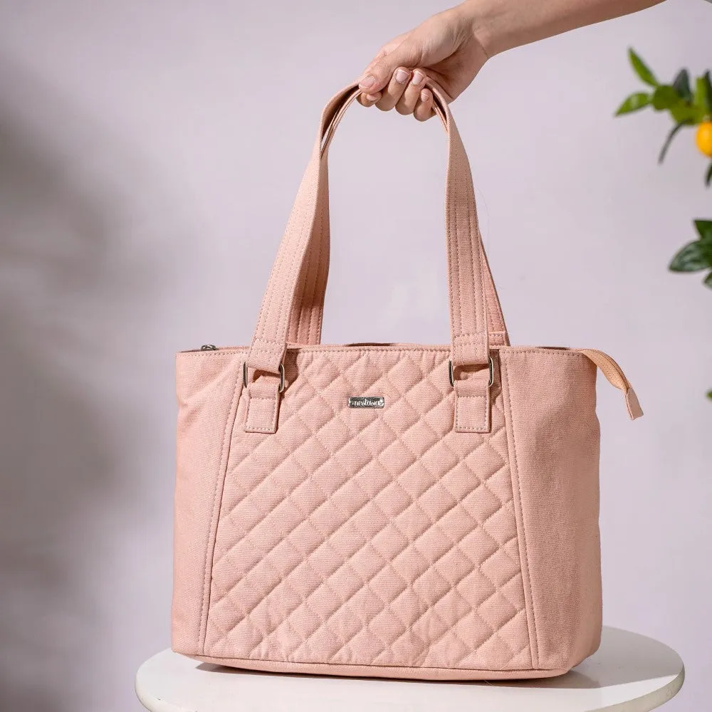 Pink Canvas Quilted Tote Bag