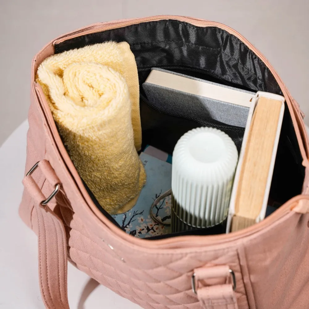Pink Canvas Quilted Tote Bag