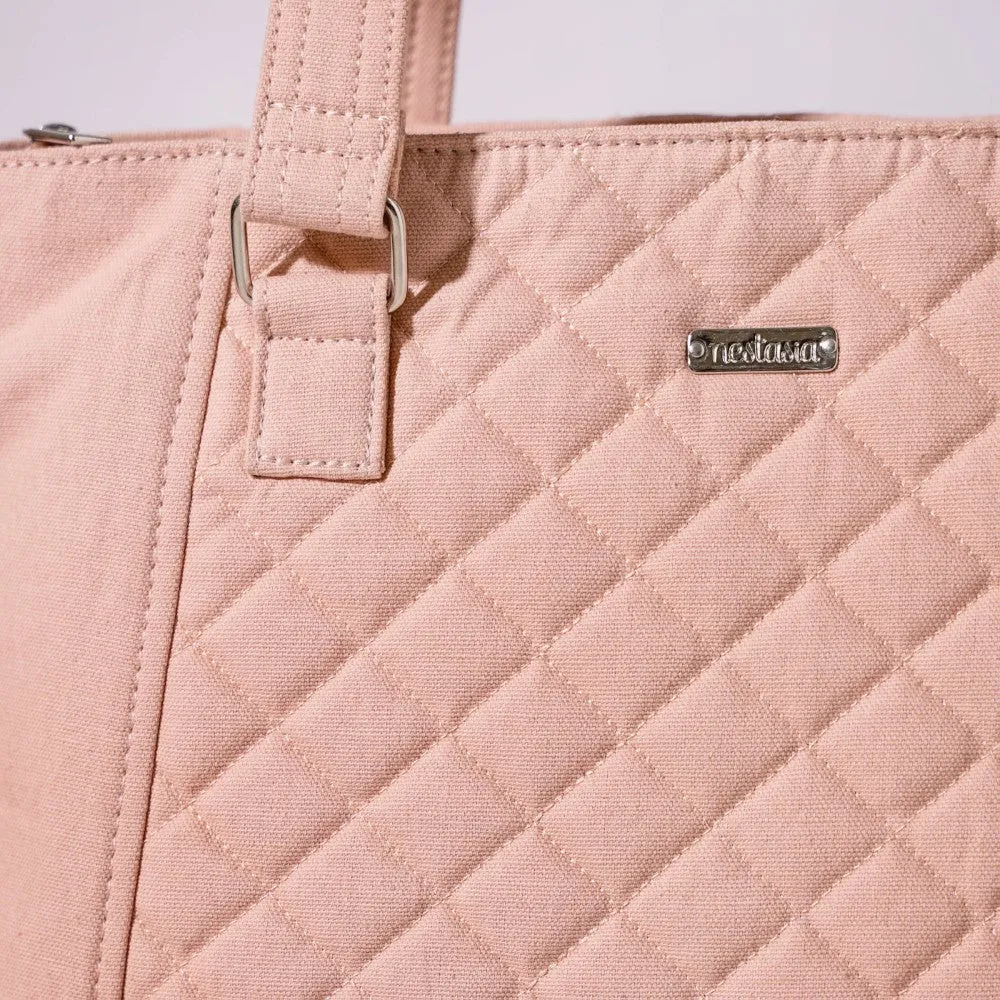 Pink Canvas Quilted Tote Bag