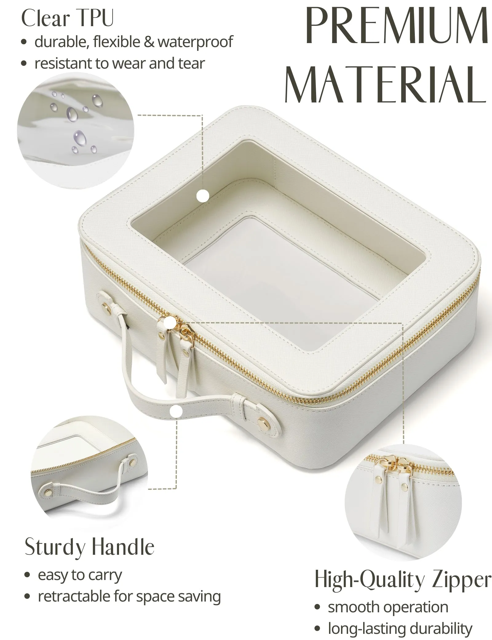 Popvibe Clear Makeup Bag, Large, White