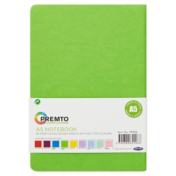 Premto - A5 192 Page Hardcover Pu Notebook With Elastic - Caterpillar Green