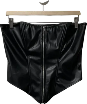 PrettyLittleThing Shape Black Faux Leather Zip Front Corset UK 10