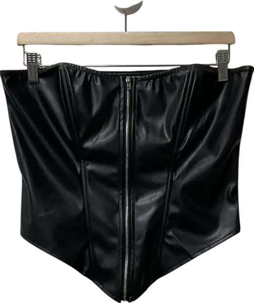 PrettyLittleThing Shape Black Faux Leather Zip Front Corset UK 10