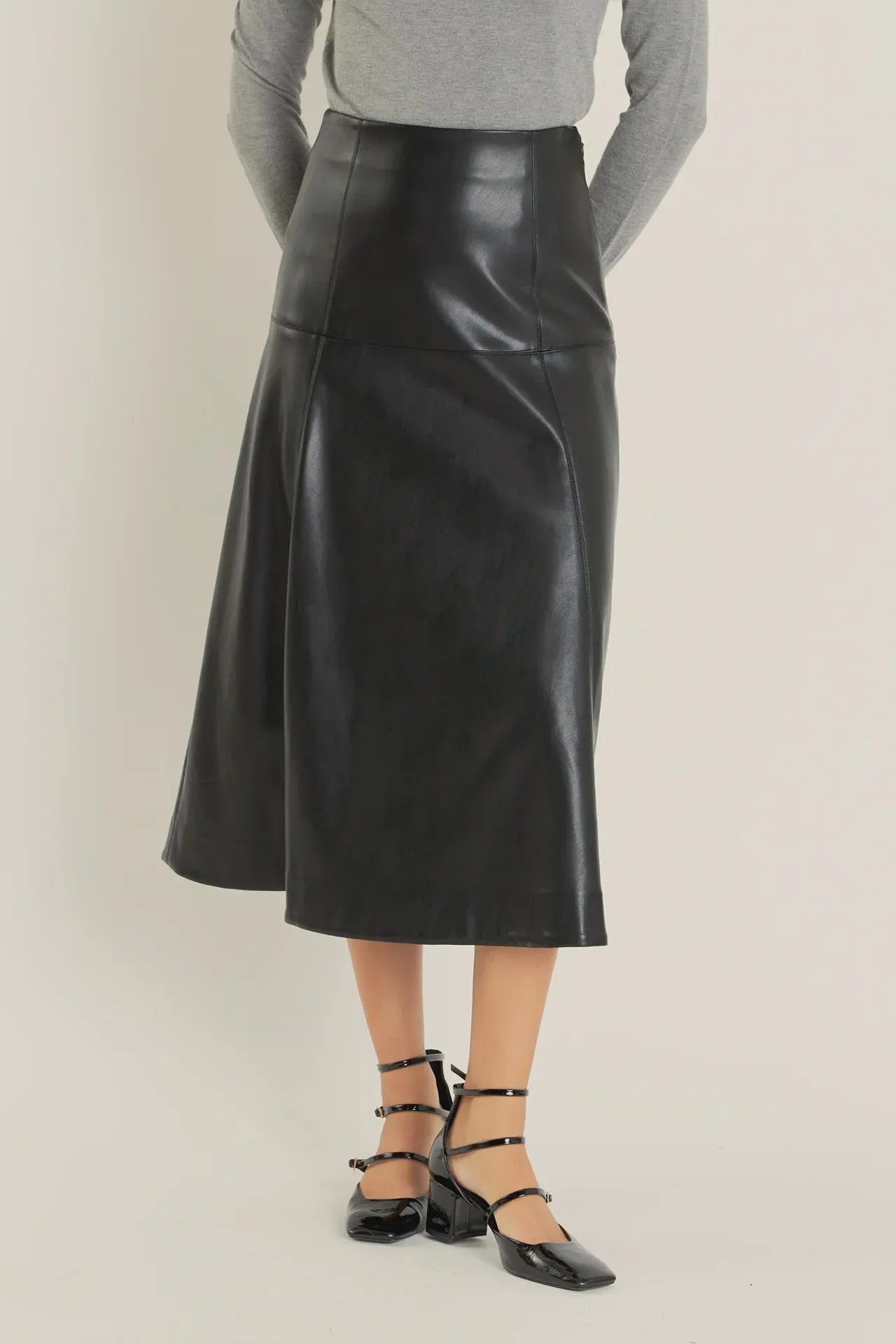 Pu High Waisted Midi Skirt