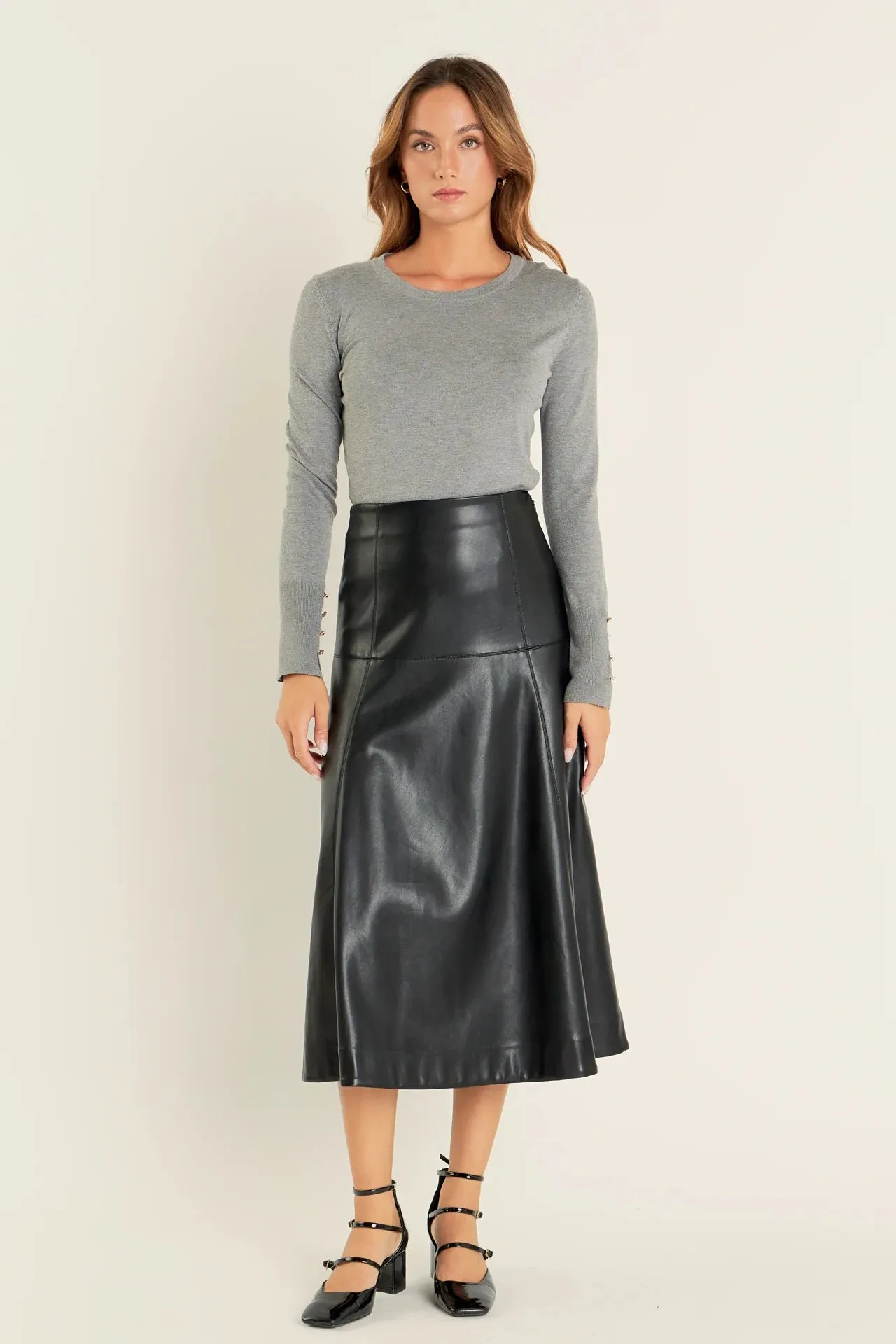 Pu High Waisted Midi Skirt