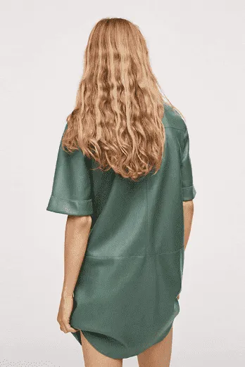 PU leather short-sleeved green mini dress