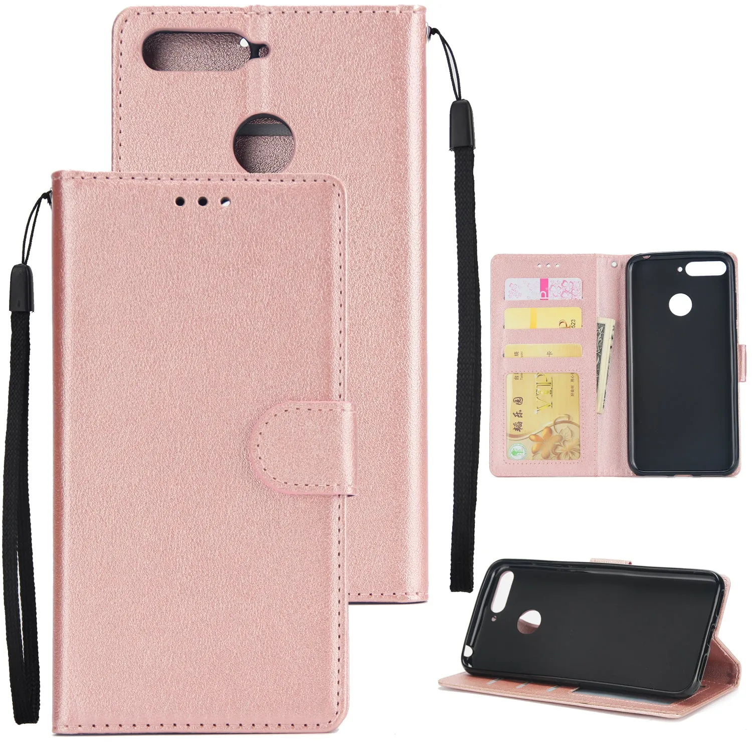 PU Leather Smart Phone Case Cover with Buckle & 3 Card Position for Honor 7A/Y6 2018 black