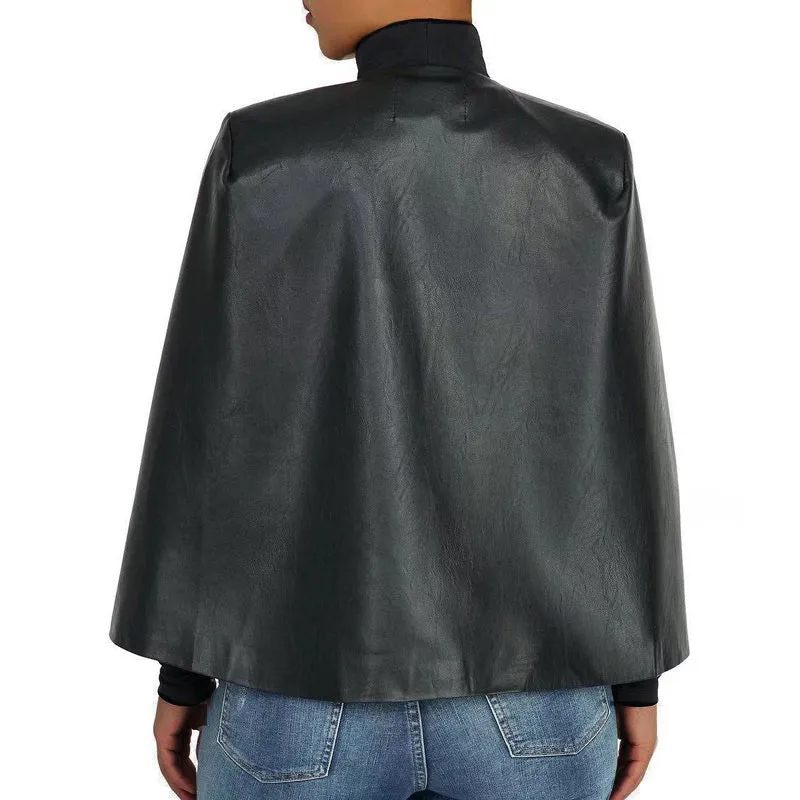 PU Long Slit Sleeve Pocket Design Cloak Coat