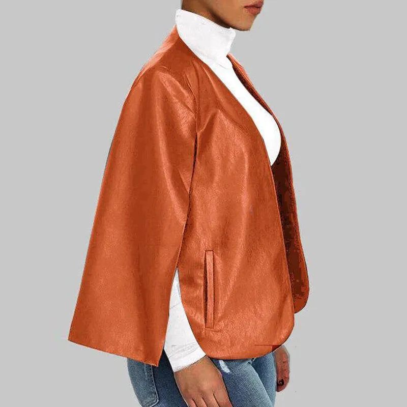PU Long Slit Sleeve Pocket Design Cloak Coat