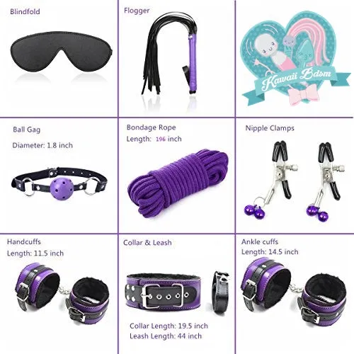 Purple & Black Premium 8 Pcs Bondage Kit