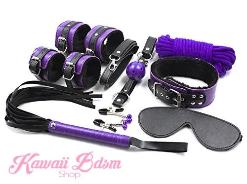 Purple & Black Premium 8 Pcs Bondage Kit