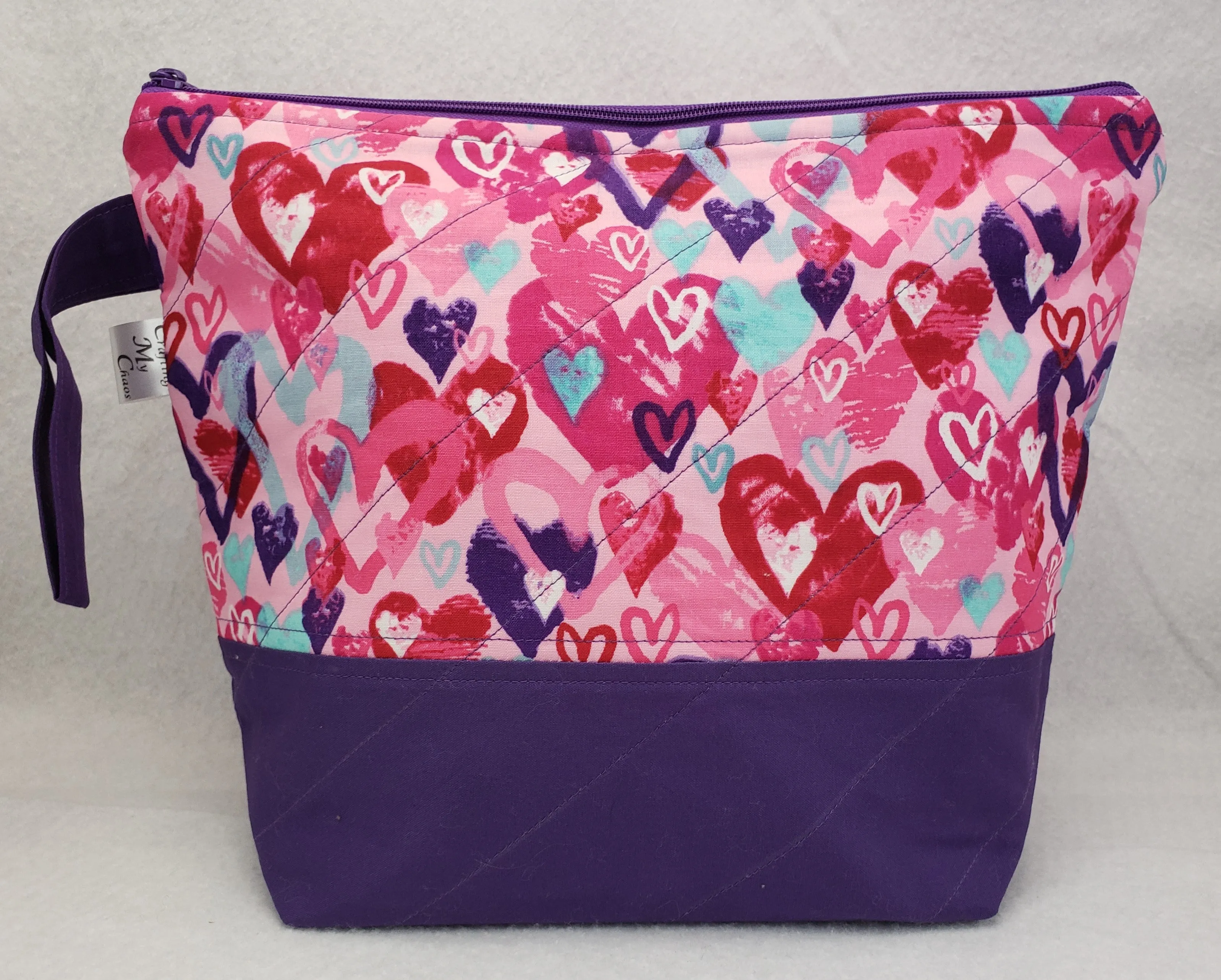 Purple Hearts - Project Bag - Medium