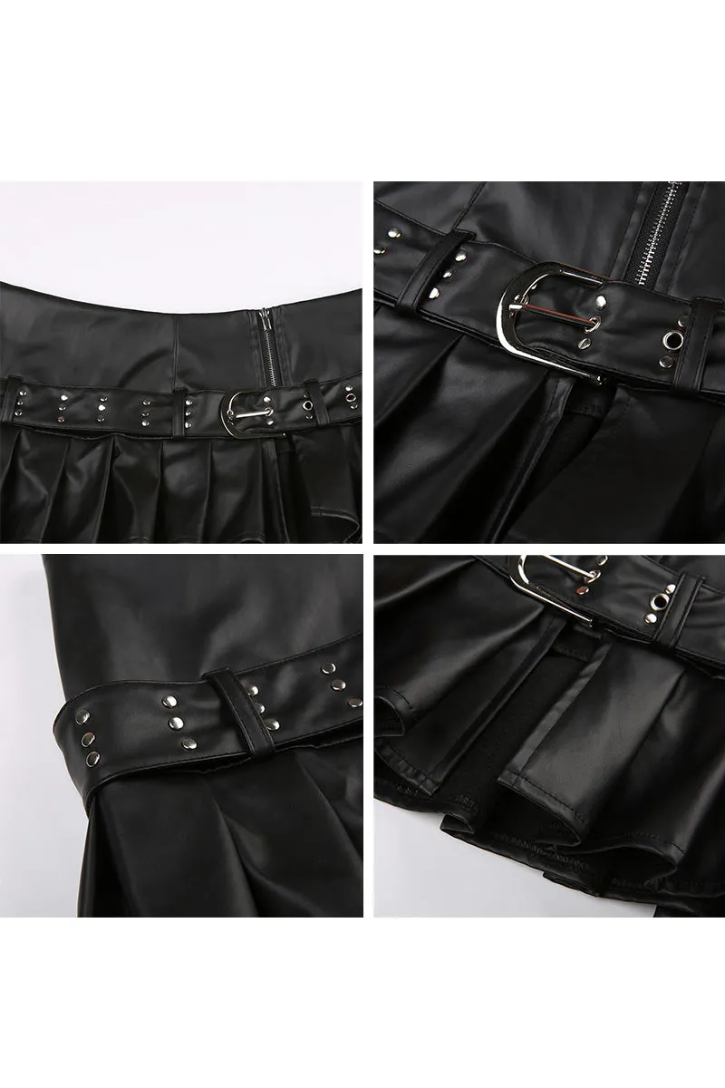 QH0301 Vegan Leather Mini Skirt