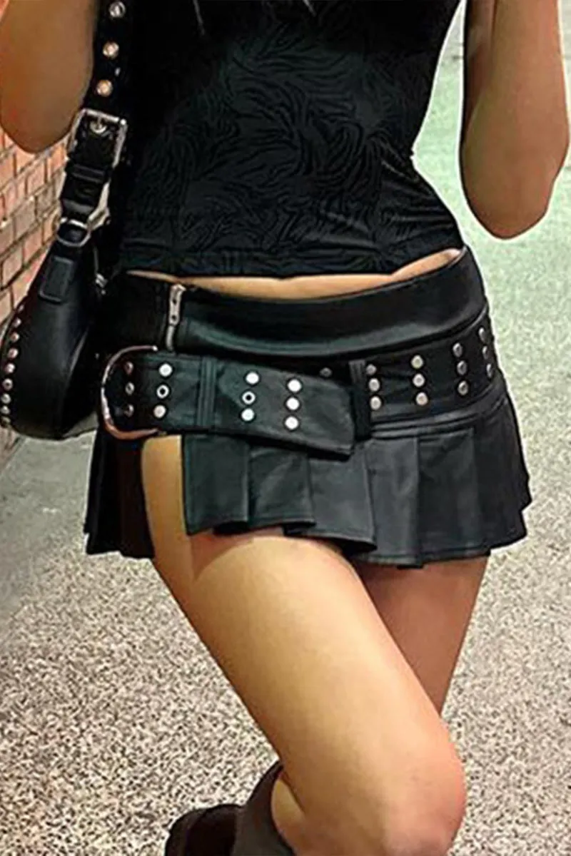 QH0301 Vegan Leather Mini Skirt