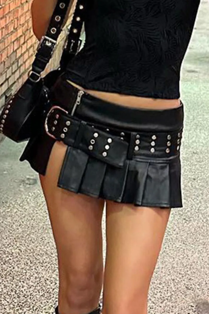 QH0301 Vegan Leather Mini Skirt