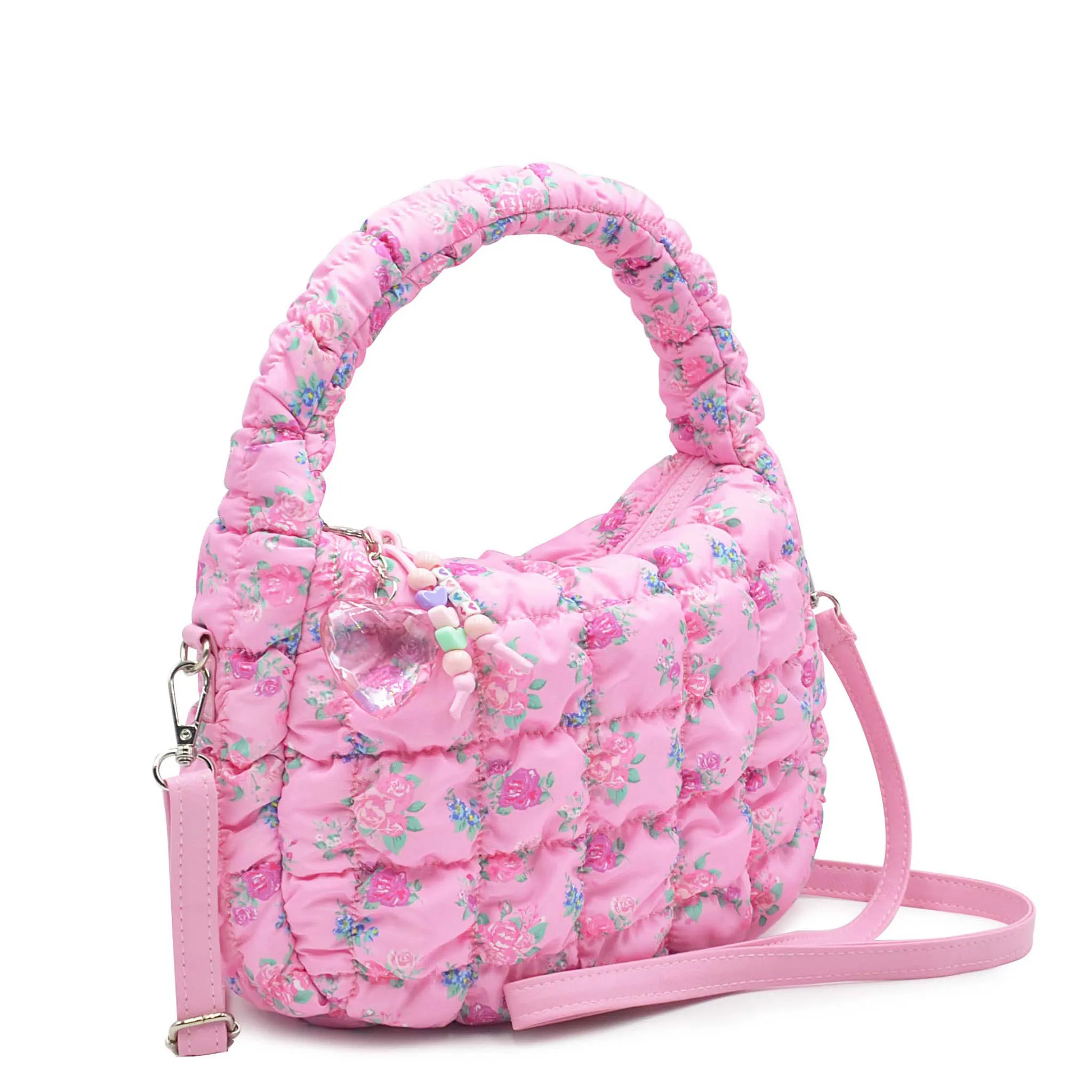 Quilted Scrunchies Floral Printed Mini Hobo Crossbody Bag