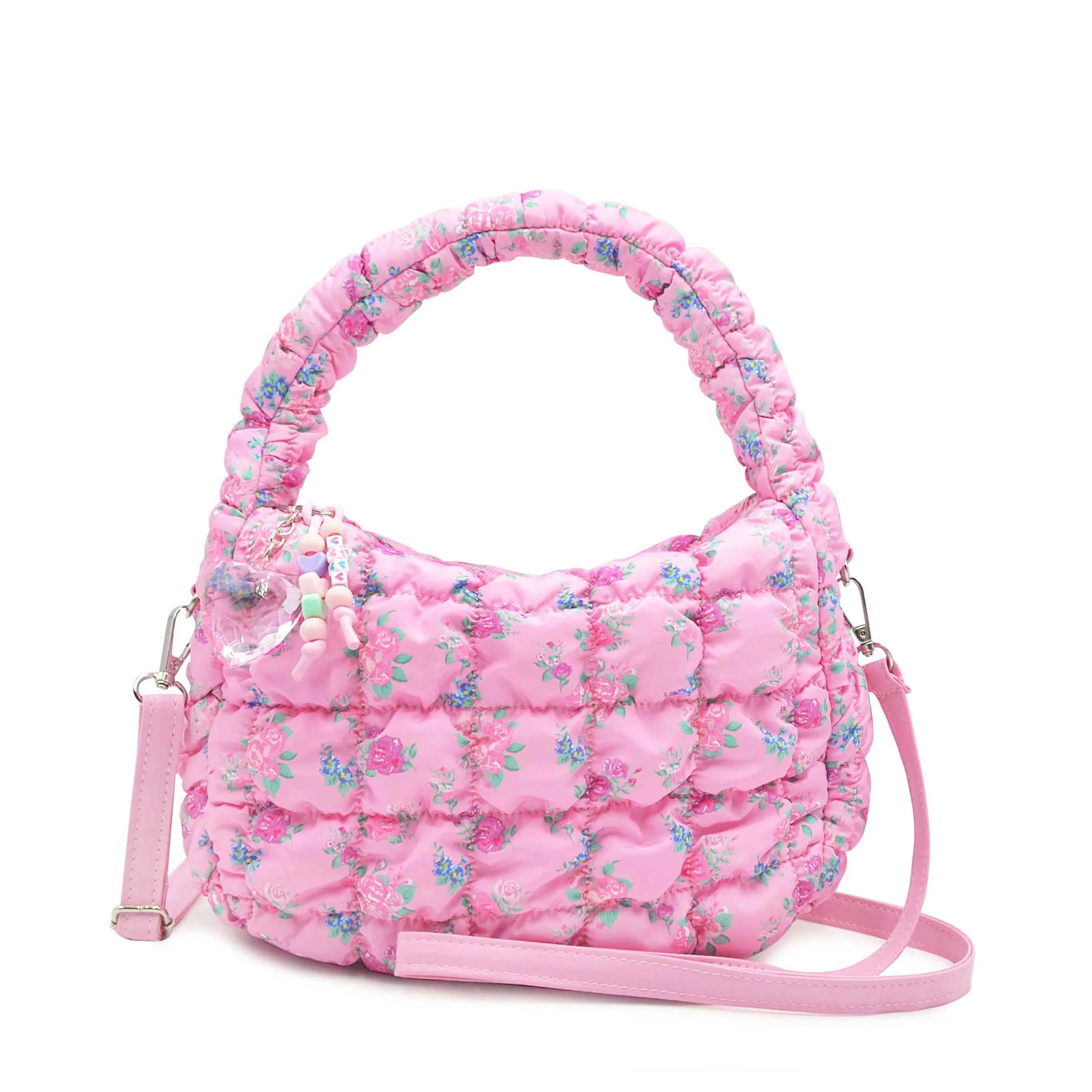 Quilted Scrunchies Floral Printed Mini Hobo Crossbody Bag