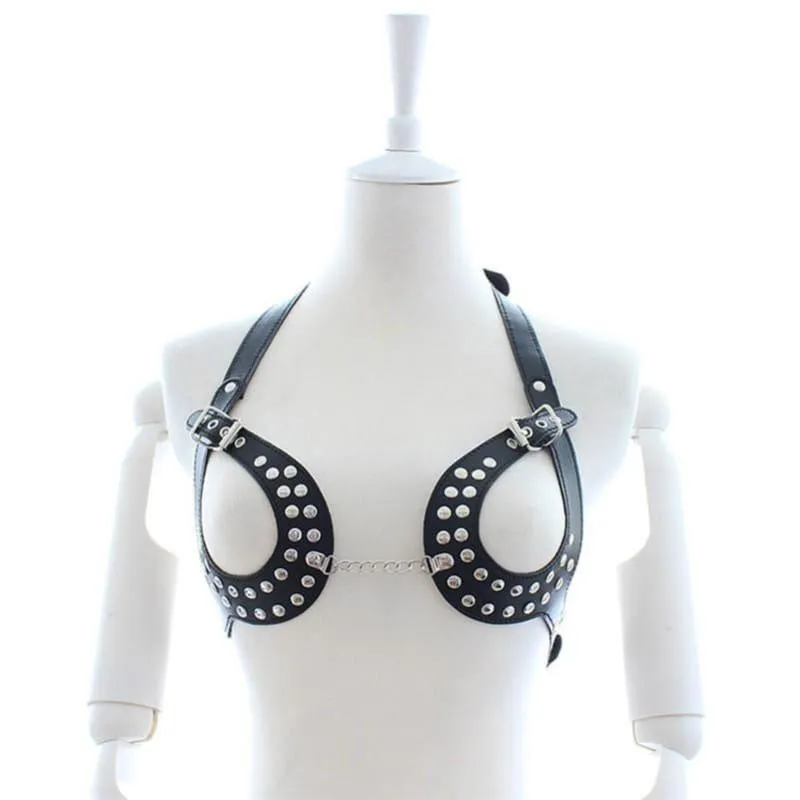 "Dark Passion"  - Fetish Open Breast Body Harness Straps BDSM Erotic Cupless Studded Chains Teasing Sex Slave