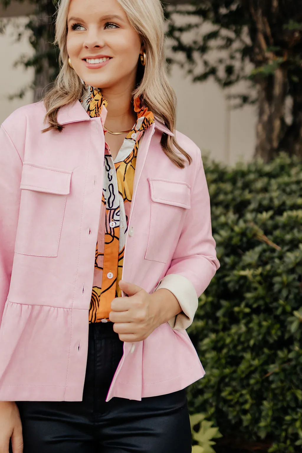 "Trust" Two Pocket Peplum Shirt Jacket