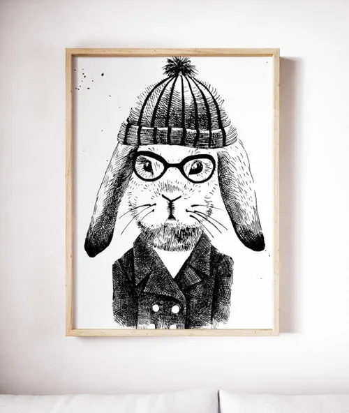 Rabbit Hipster Poster Art Print Canvas Hipster